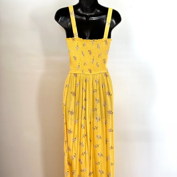 NWT Hollister Yellow Floral Crop Wide-Leg Linen Blend Jumpsuit - Size Medium - Picture 2 of 6